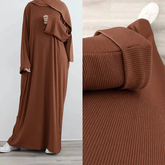 Autumn Rib Knit Abaya for Women Muslim Winter Clothes Casual Long Hijab Dress Islamic