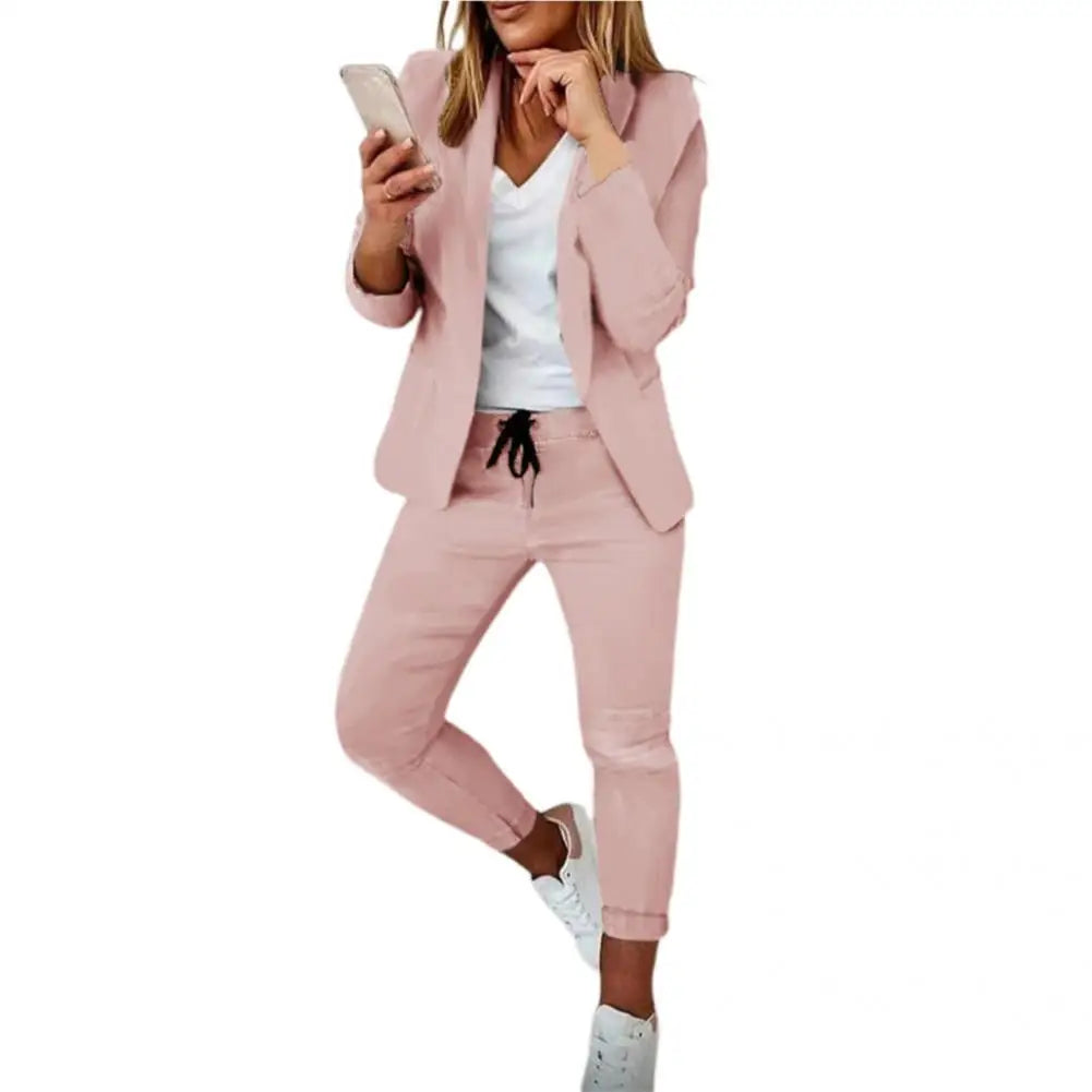 1 Set Stylish Blazer Trousers Autumn Winter Blazer Pants Solid Color Open Stitch Slim Blazer Trousers  Drawstring