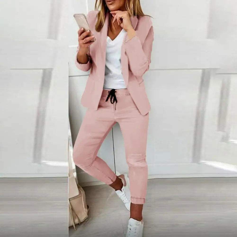 1 Set Stylish Blazer Trousers Autumn Winter Blazer Pants Solid Color Open Stitch Slim Blazer Trousers  Drawstring