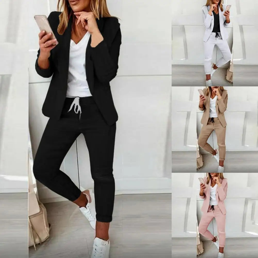 1 Set Stylish Blazer Trousers Autumn Winter Blazer Pants Solid Color Open Stitch Slim Blazer Trousers  Drawstring