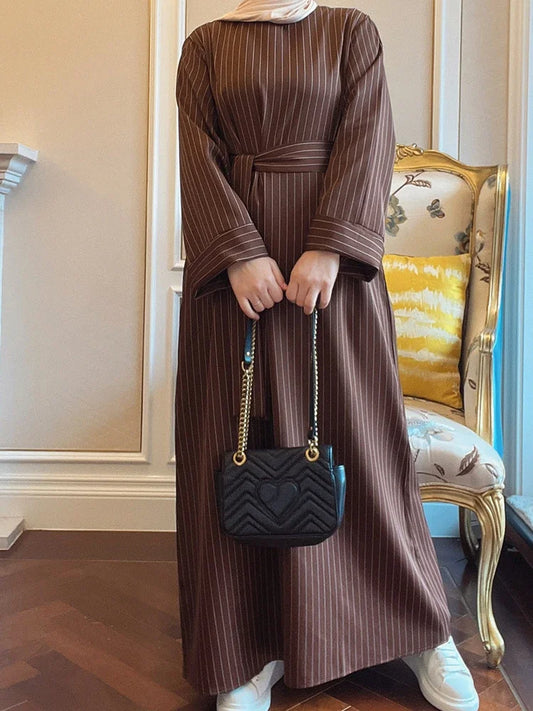 Dress for Women Muslim Striped Abaya