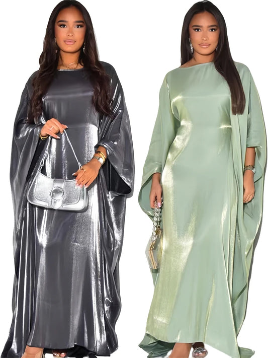 Satin Abaya Islam Muslim Summer Batwing Sleeve Maxi Dress Kebaya Abayas For Women Kaftan Robe Musulmane Femme Vestidos